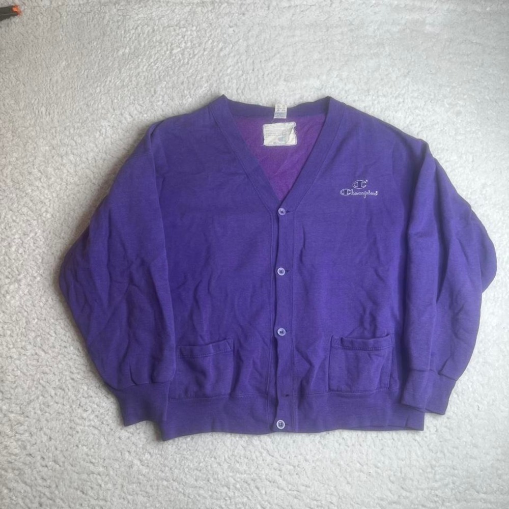 Vintage‎ champion Italian made men's blue cardigan sweater 90s crop L